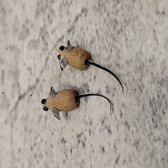 set of 2 vintage tiny mini wooden mice figurines - Picture 4 of 5